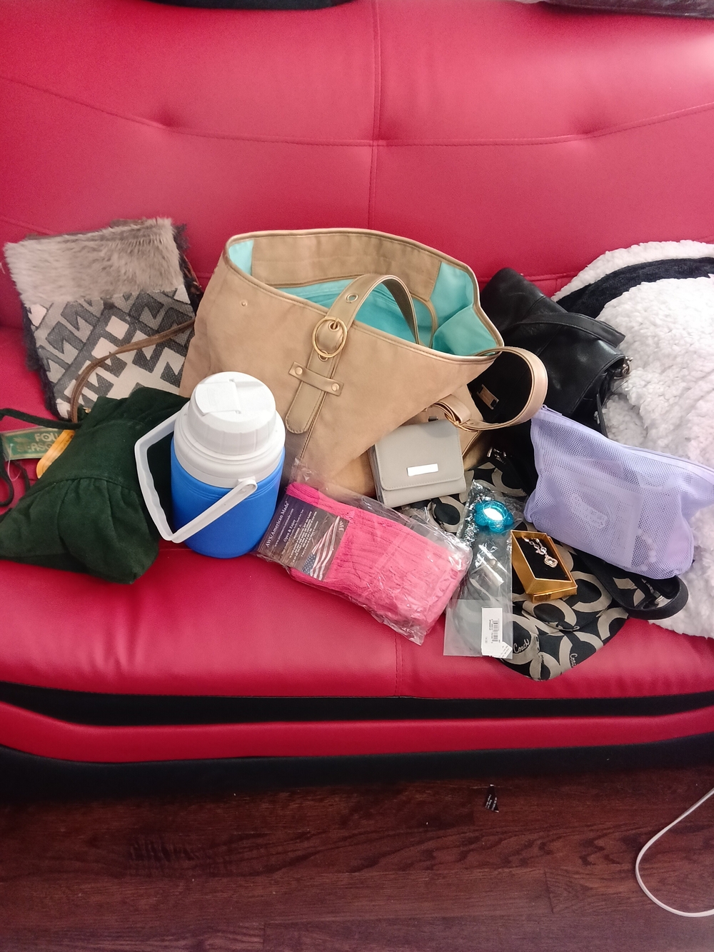 Beige Leather Tote Bag filled 4 MORE purses ReSELLER's  BUNDLE 15+ Items